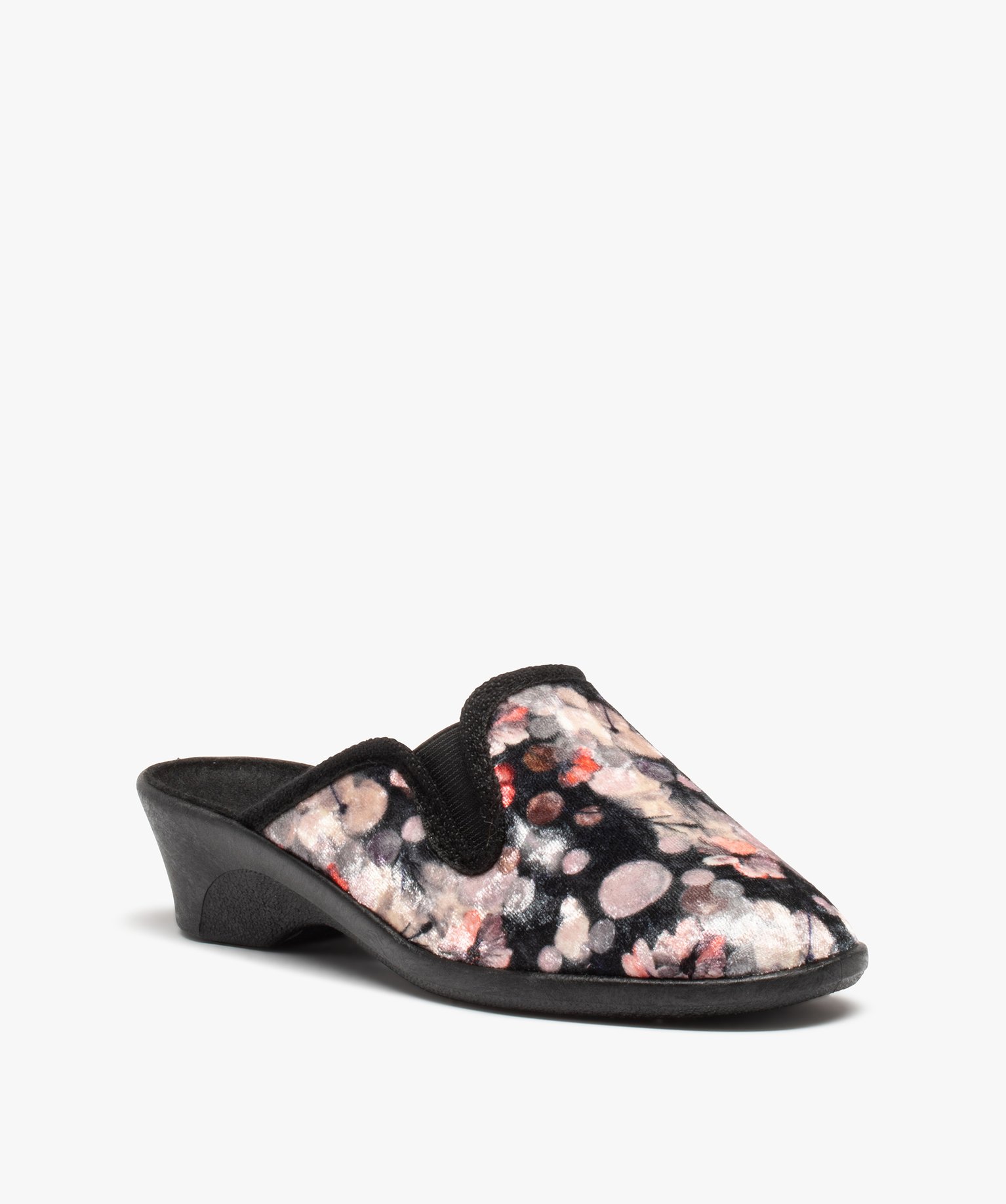 Chaussons femme mules confort en velours satiné gris | GEMO