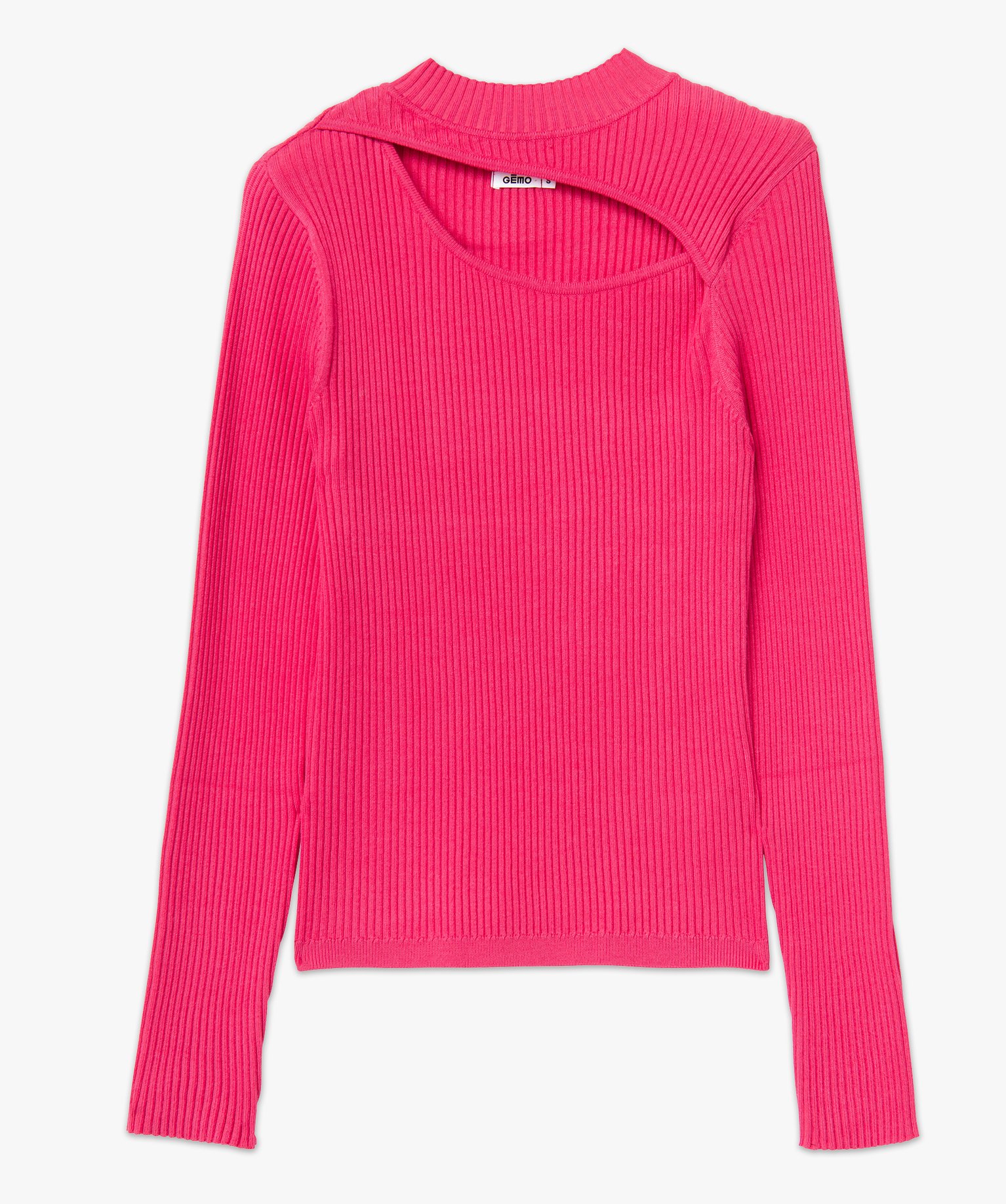 Pull ctelé à col montant avec ouverture buste femme rose | GEMO