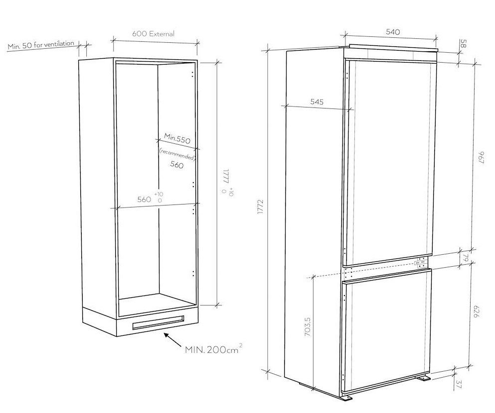Candy Einbaukühlgefrierkombination CBL3518F, 177,2 cm hoch, 54 cm breit