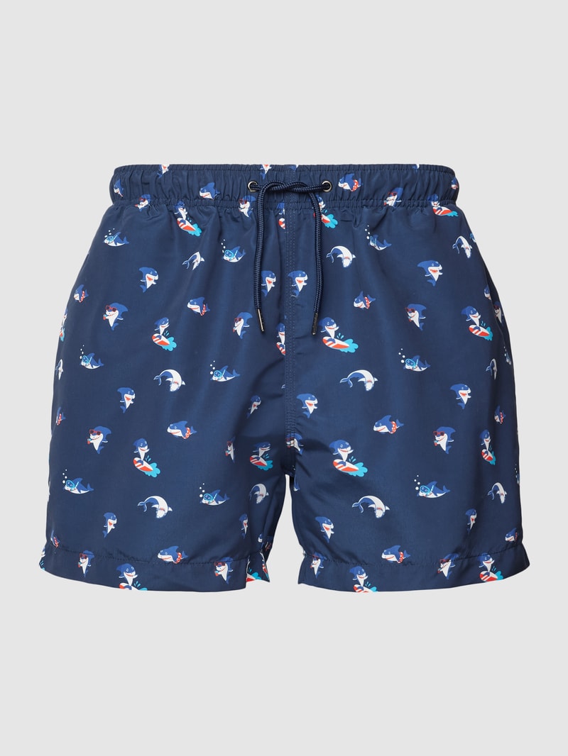 Badehose mit Motiv-Print in marineblau