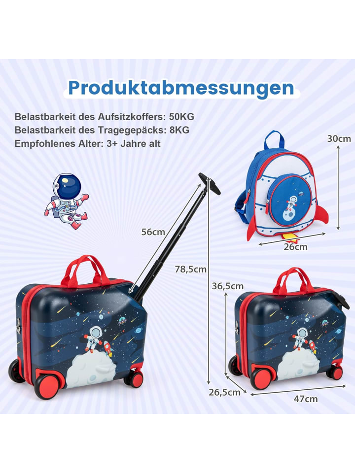 COSTWAY 2 tlg. Kinderkoffer Rucksack in Anthrazit günstig kaufen onesize