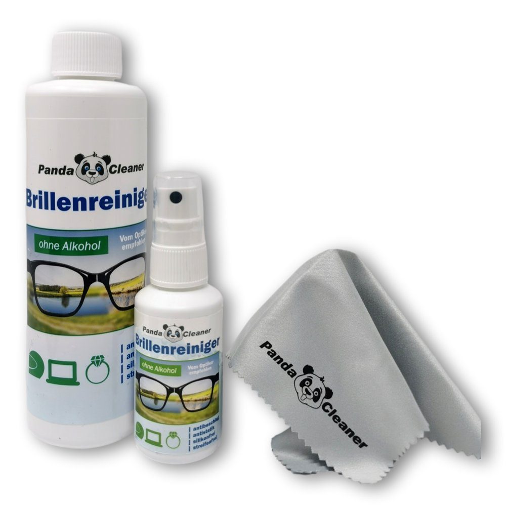 PandaCleaner Brillenreiniger - Bio-Konzentrat - Anti-Beschlag-Formel Glasreiniger (Set, [3-St. 50ml + 250ml + Mikrofasertuch)