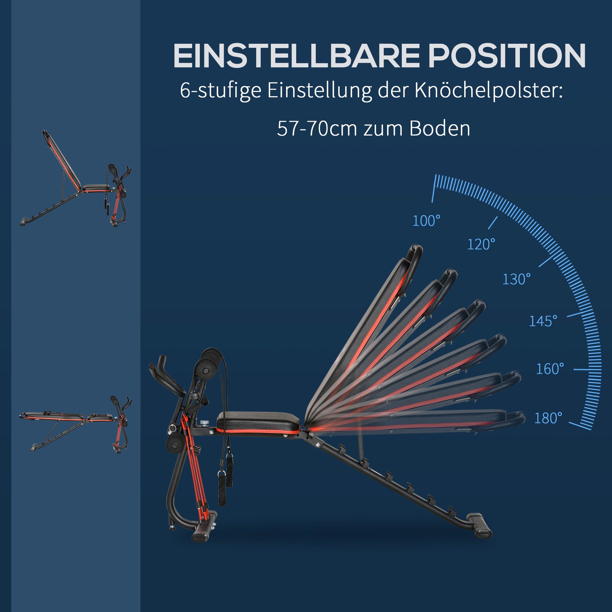 HOMCOM Hantelbank verstellbare Trainingsbank Stahl Kunstleder Schwarz+Rot, (Set, 1-tlg., 6 Stufen Rückenlehne-Gefälle Gewicht bis 150 kg), 145L x 49B x 57-127H cm