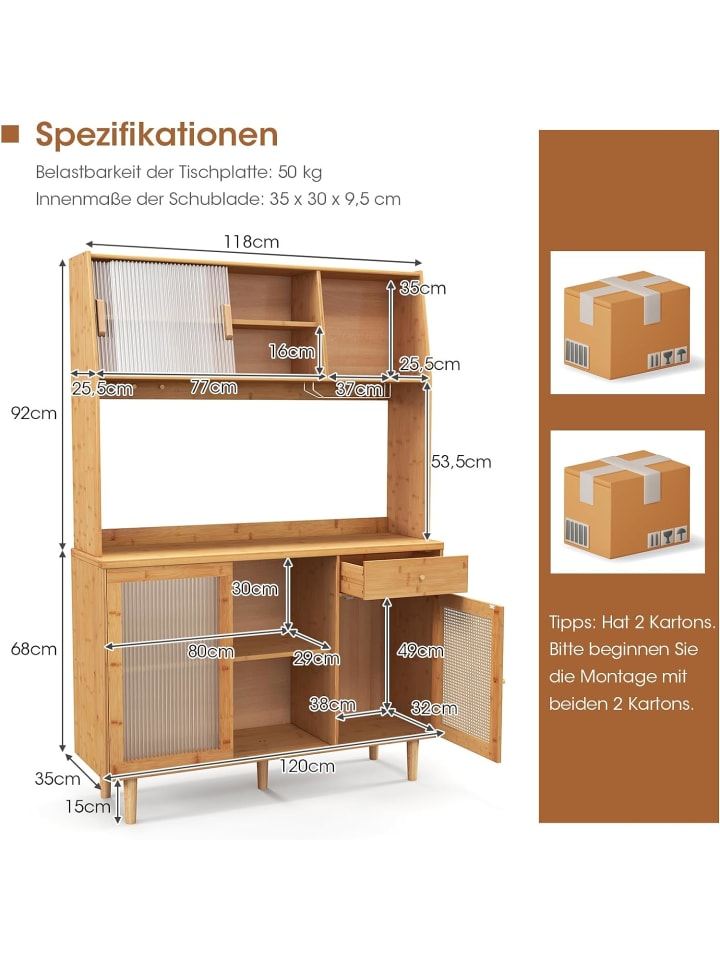 COSTWAY Buffetschrank Bambus in Hellbraun günstig kaufen onesize