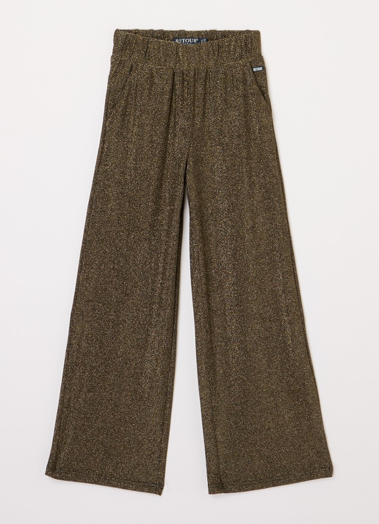 Calça jeans Retour de cintura alta e modelagem solta com lurex.