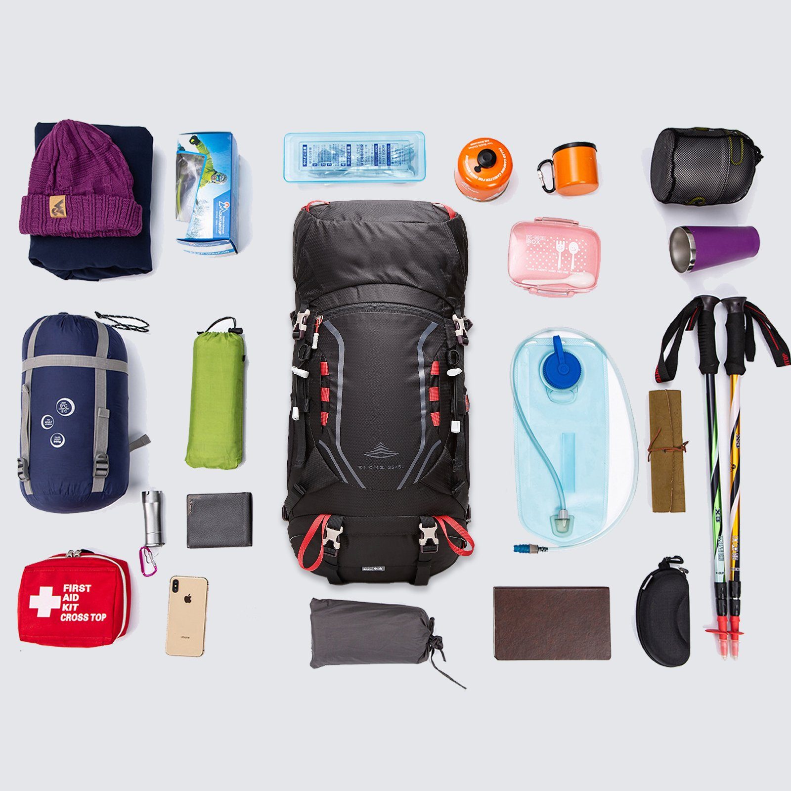 TAN.TOMI Wanderrucksack 35L (30L+5L) Großer Wanderrucksack mit Rückenbelüftung (Einschließlich Regenschutz), mit Regenschutz für Outdoor Reisen Camping Trekking