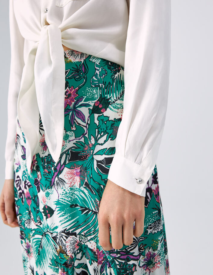 Chemise blanc cassé effet satiné à nouer devant Femme