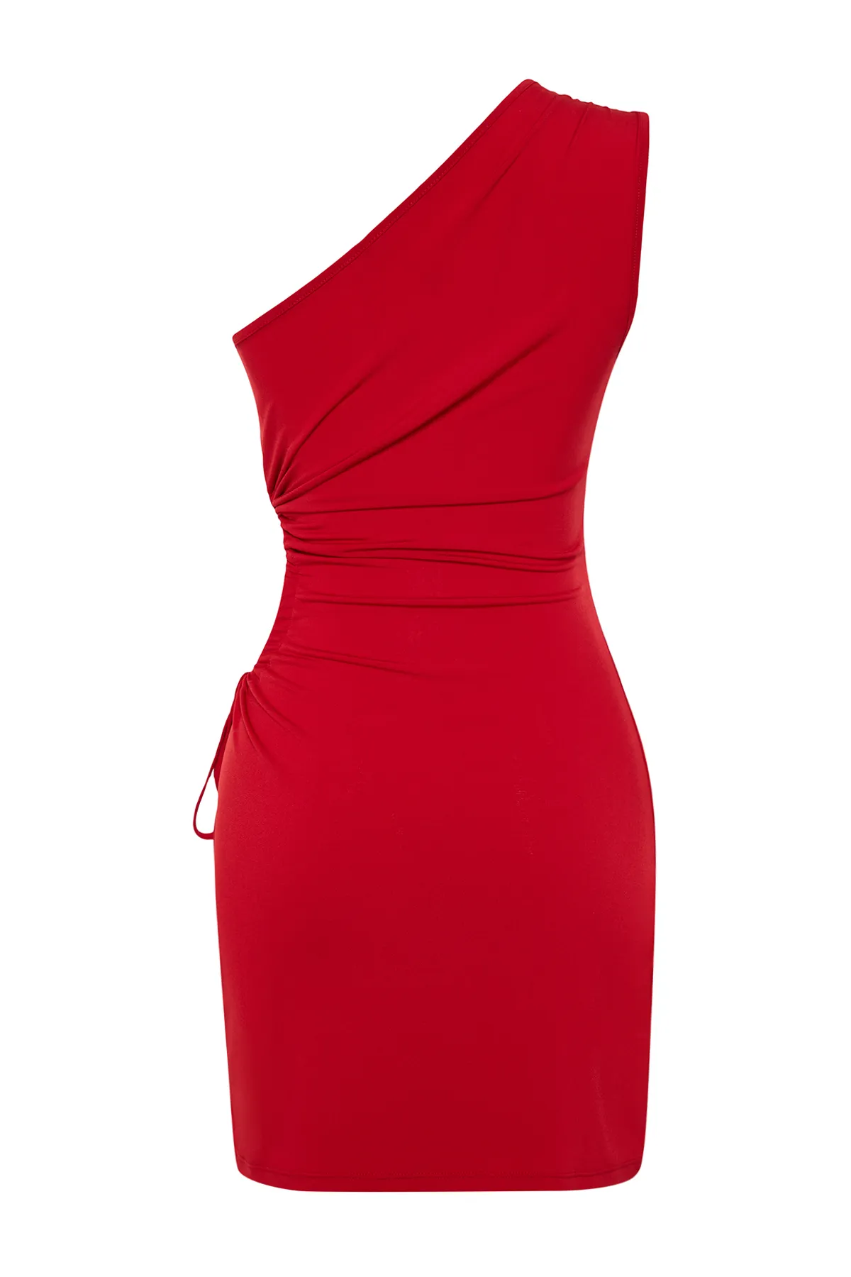 Trendyol Collection  Rotes, tailliertes, gestricktes, detailliertes, elegantes Abendkleid mit Fensterausschnitt/Ausschnitt TPRSS23EL00154