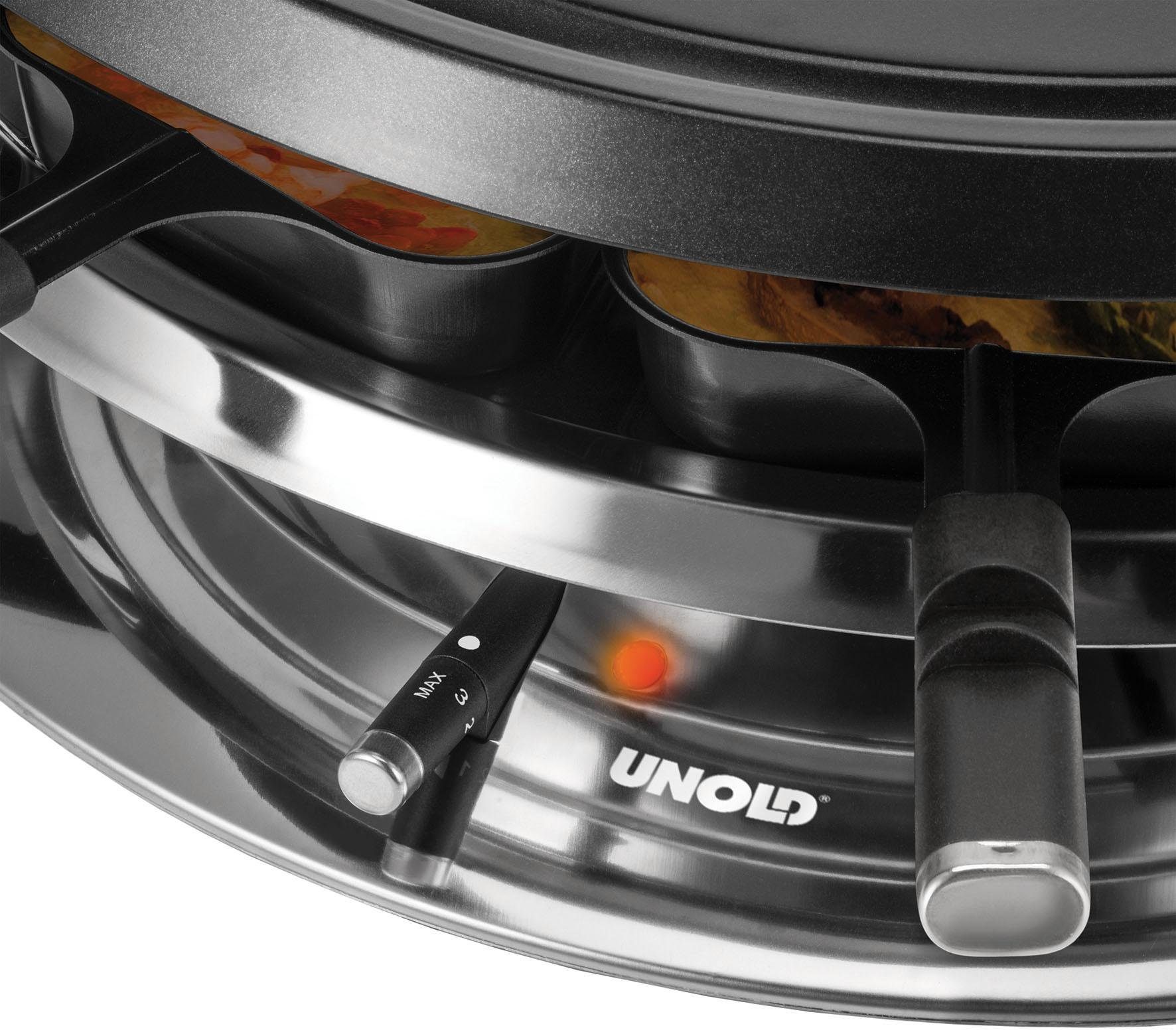 Unold Raclette und Fondue-Set Multi 4 in 1 - 48726, 8 Raclettepfännchen, 1300 W
