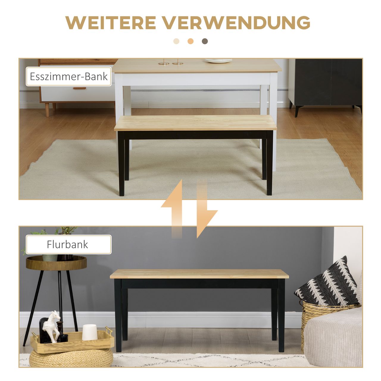 HOMCOM Sitzbank 2-Sitzer Essbank Holzbank, Küchenbank bis 220 kg belastbar