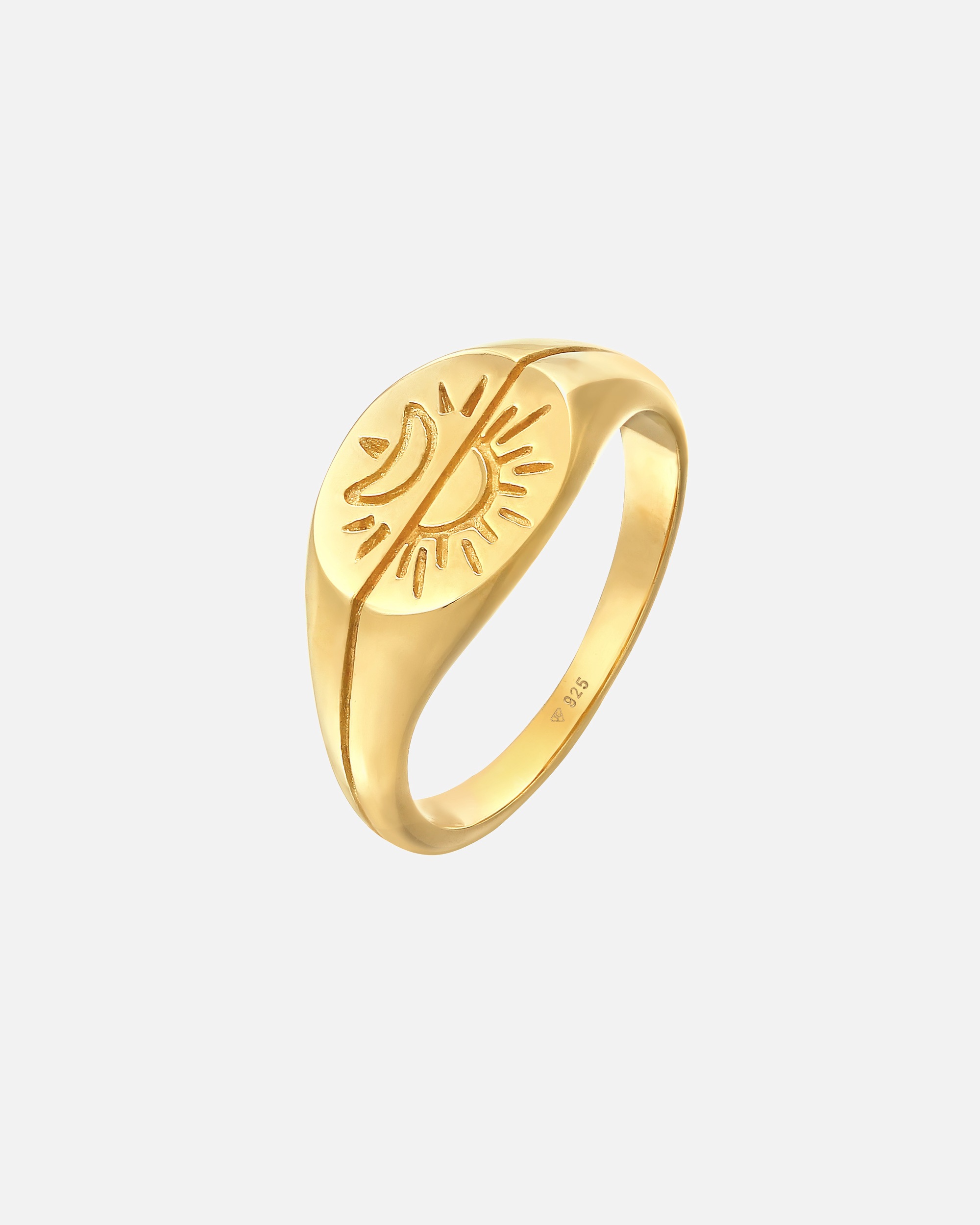 Anello con sigillo Elli da donna, stile astrologico boho, per blogger, in argento sterling 925 placcato oro.