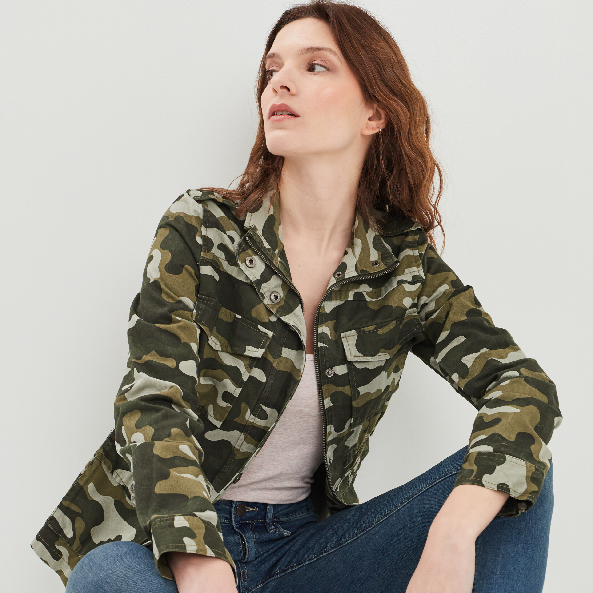 Veste parka droite col montant vert kaki femme | La Halle