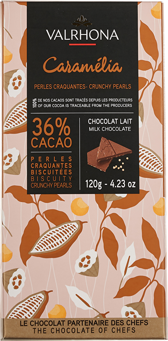 Valrhona Karamell mit Puffweizen 36% Kakao 120g