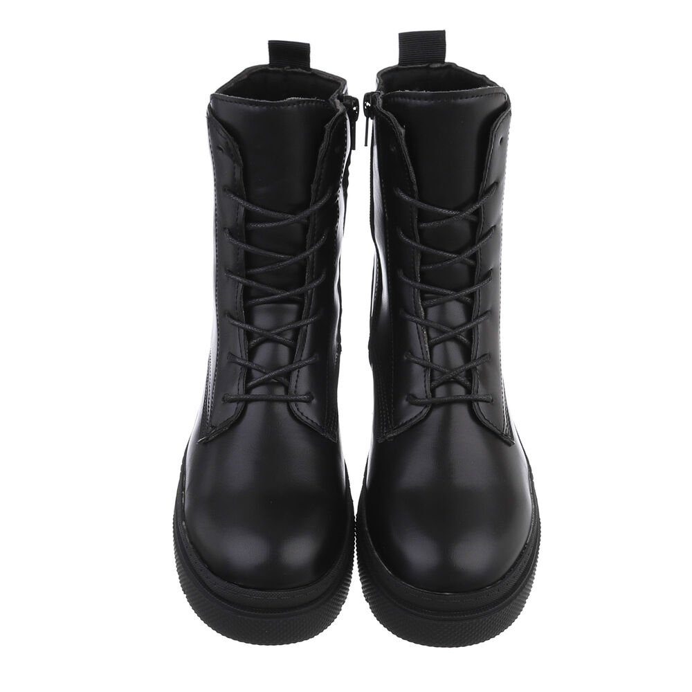 Ital-Design Damen Schnürschuhe Freizeit Schnürstiefelette Blockabsatz Plateaustiefeletten in Schwarz
