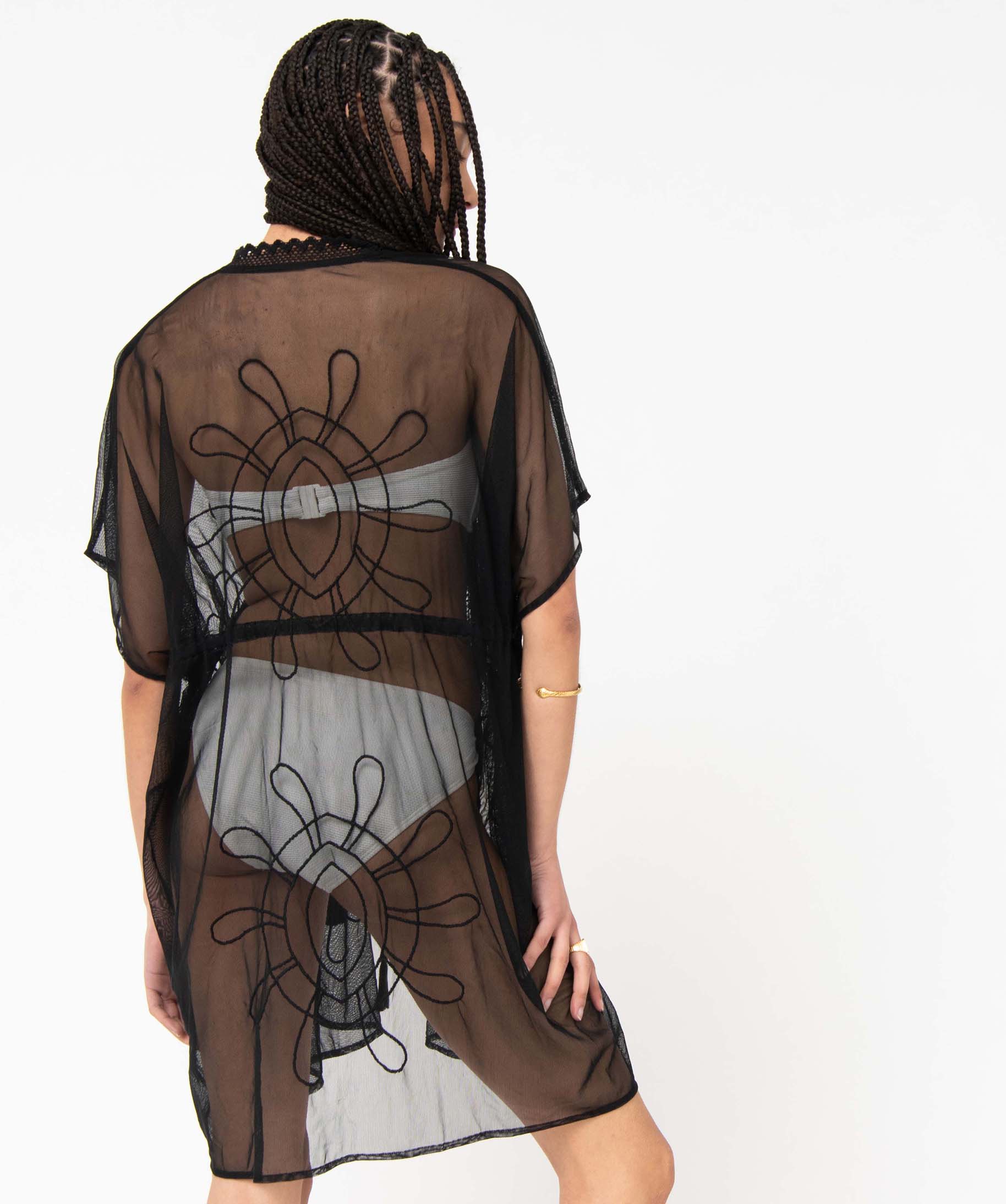 Déshabillé femme en tulle brodé noir | GEMO