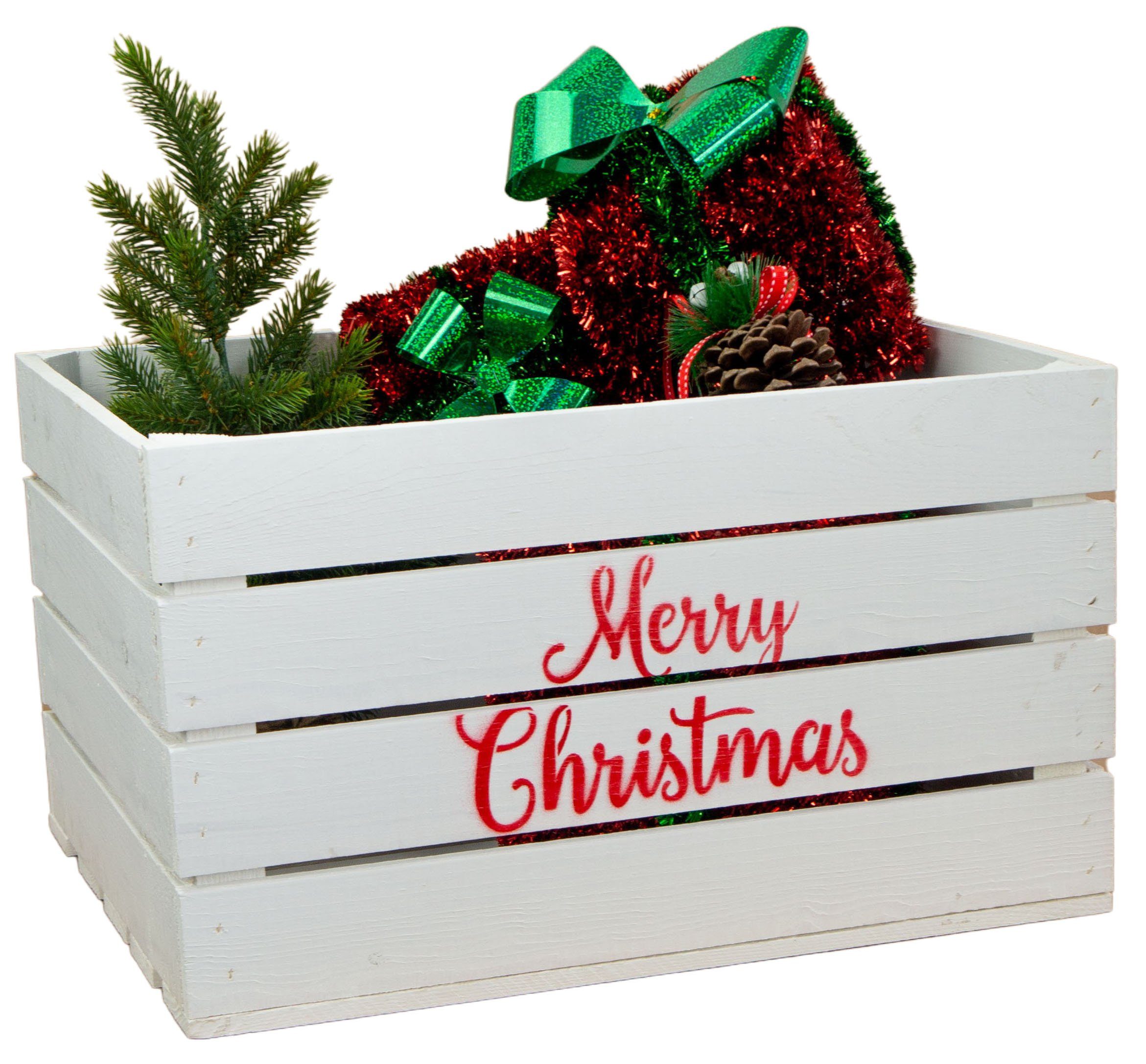 Kistenkolli Altes Land Allzweckkiste Obstkiste weiss Merry Christmas Weihnachtskiste Geschenkekiste Weinkis