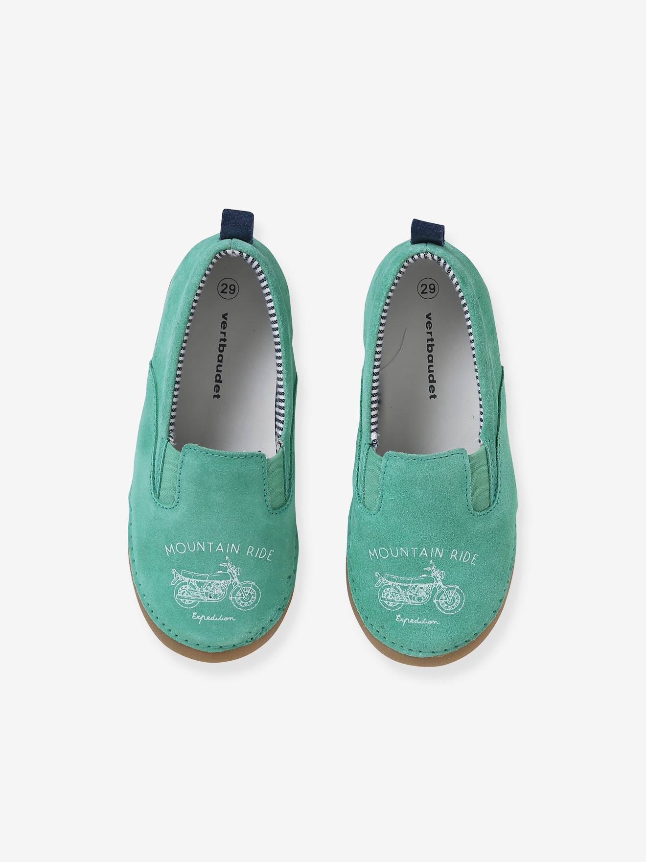 Chaussons élastiqués garçon en cuir vert