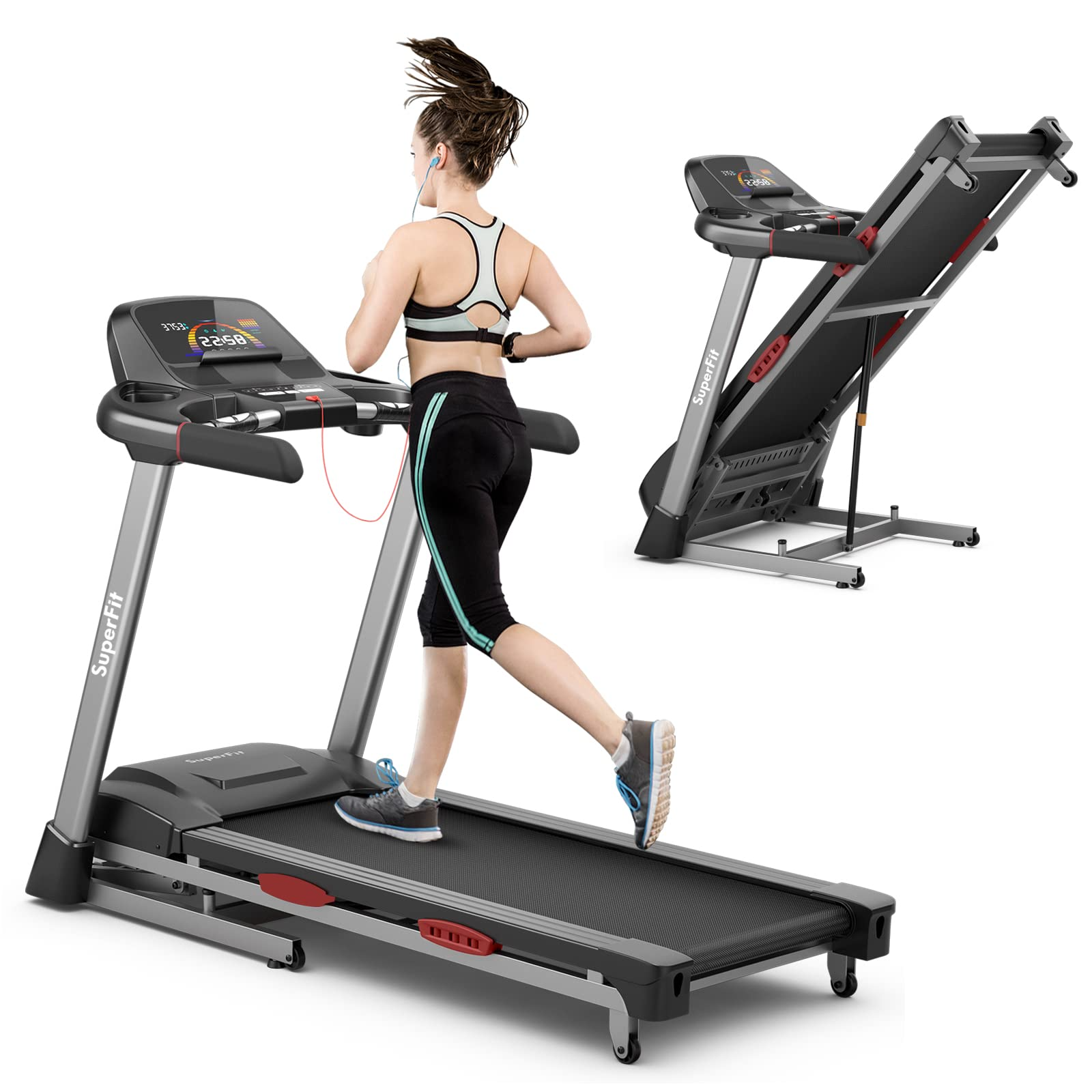 Goplus 4.75HP Folding Treadmill for Home Gym, Commercial Heavy Duty Superfit Treadmill with 15% Auto Incline