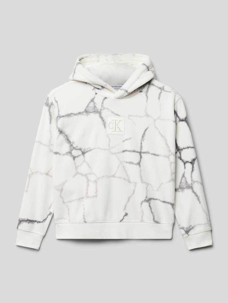 Hoodie mit Label-Details in ecru