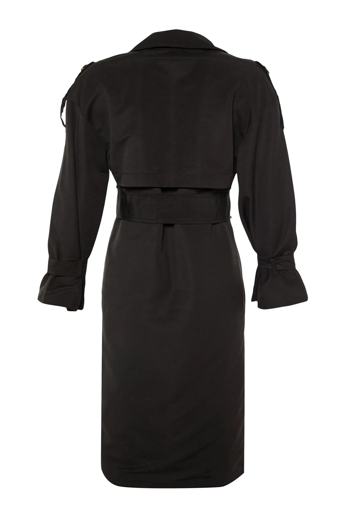 Trendyol Collection  Schwarzer, weit geschnittener, langer, wasserabweisender Trenchcoat mit Gürtel TWOSS21TR0005