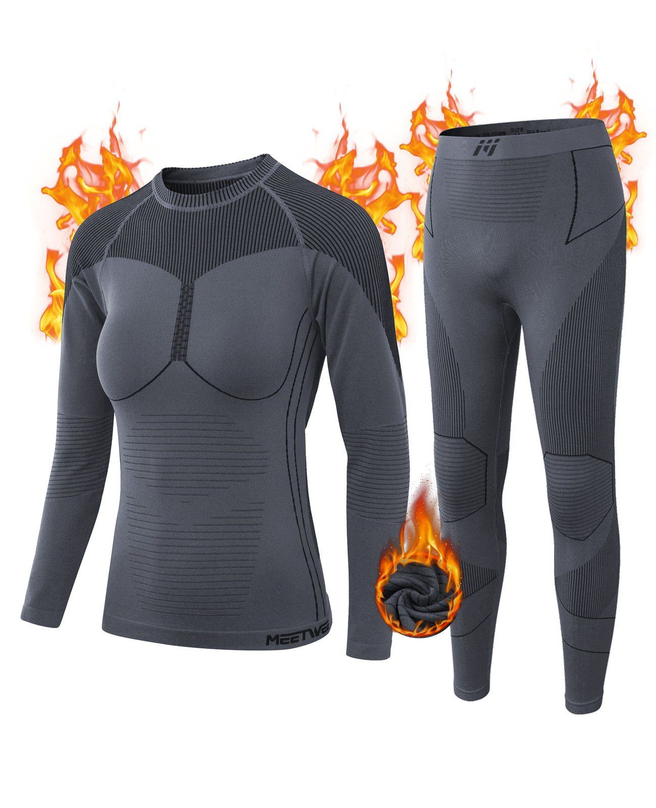 MEETYOO Thermounterhemd Damen Hohe Qualität Thermounterwäsche Kompressions Funktionswäsche Set (Fleece Thermo Unterwäsche Set, lange Unterhose Unterhemd) Wintersportaktivitäten Atmungsaktiv