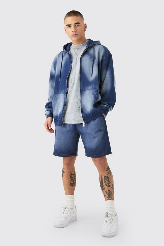 Kurzer Oversize Man Trainingsanzug mit Reißverschluss und Kapuze