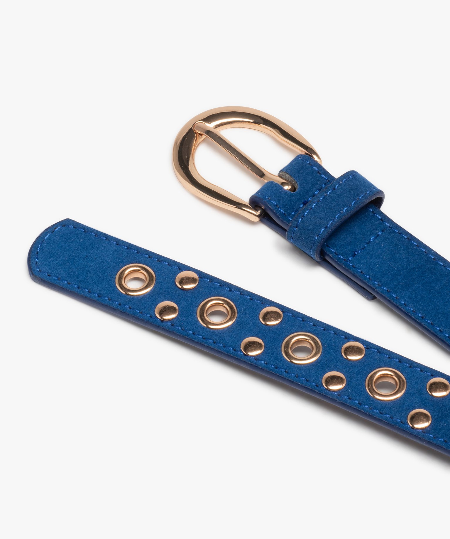 Ceinture fine toucher velours à illets et clous dorés femme bleu | GEMO