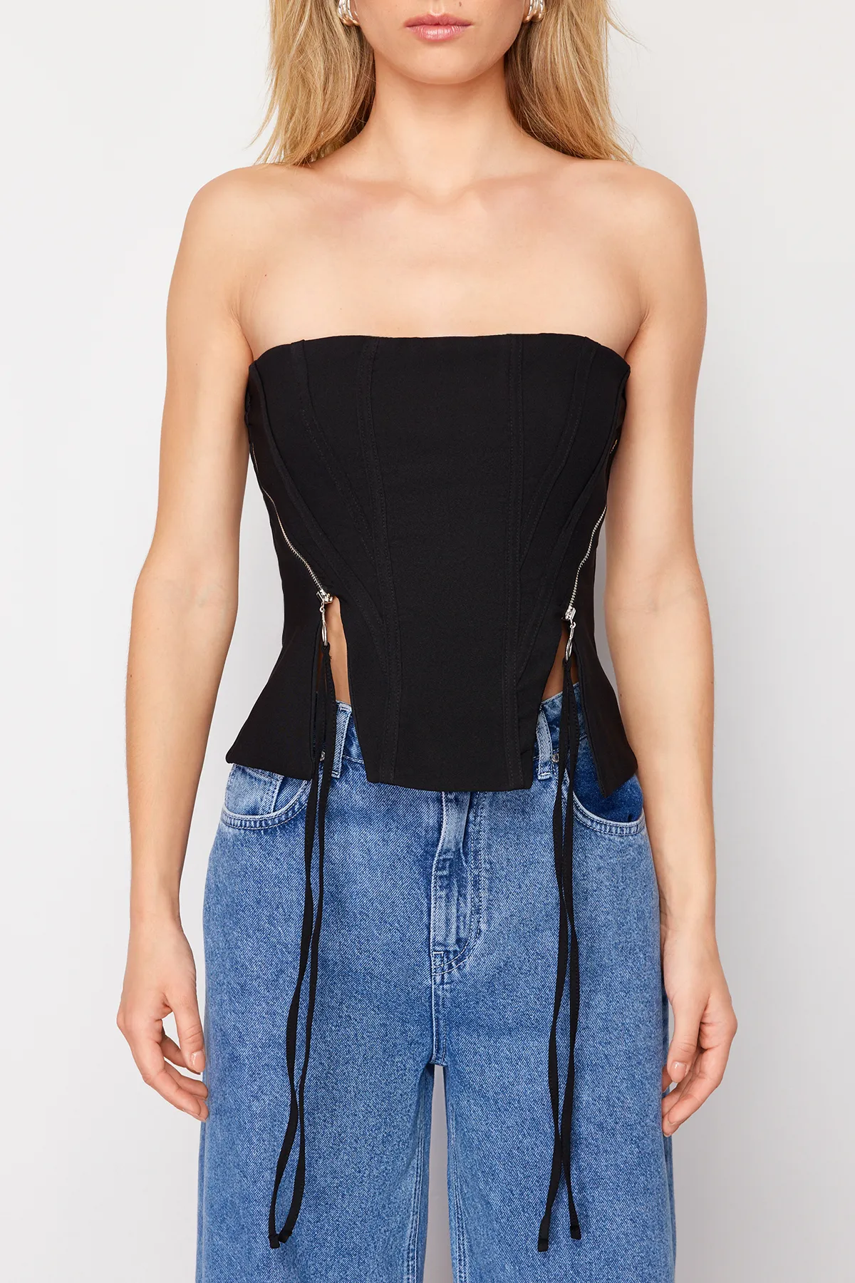 Trendyol Collection  Schwarzes gewebtes Bustier mit Reißverschluss
