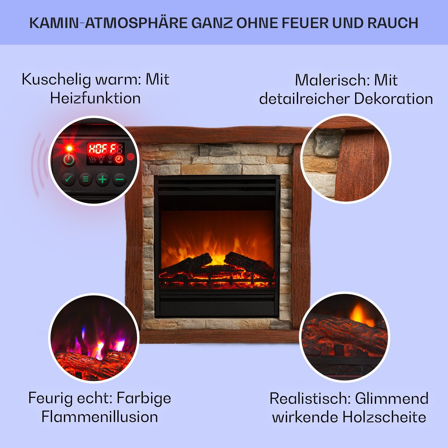 Klarstein Elektrokamin Lienz, elektrischer Kamin mit Heizfunktion Heizlüfter elektrischer Kaminofen