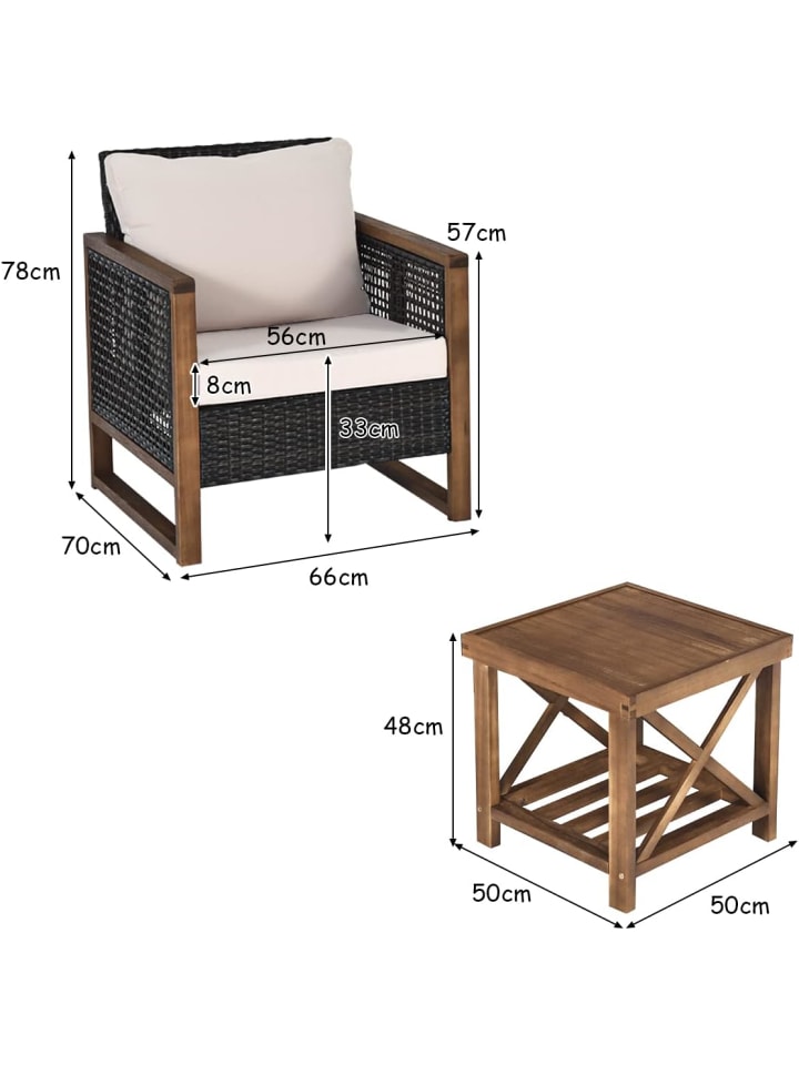 COSTWAY 3 tlg. Gartenmöbel Akazienholz Set in Braun günstig kaufen onesize