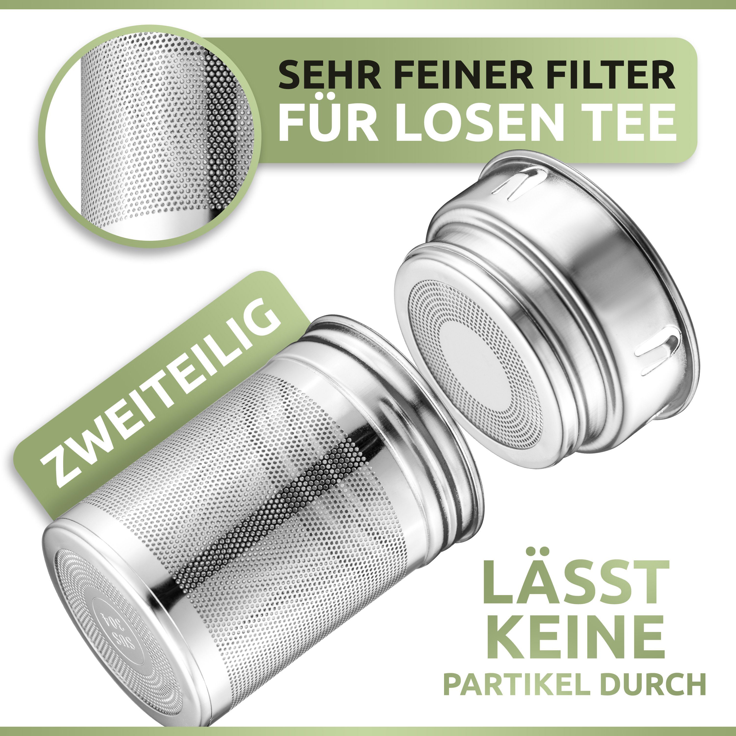 PORADA Trinkflasche Teeflasche Glas 500ml Sieb to go Trinkflasche Thermoskanne Teesieb, Handarbeit, platzsparend, wärmeisoliert, doppelwandig