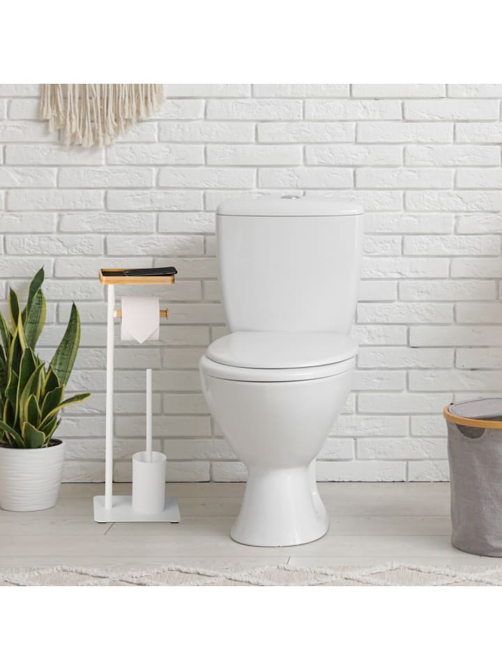 relaxdays WC Garnitur in Weiß/ Natur - (B)23 x (H)65 x (T)18 cm günstig kaufen onesize