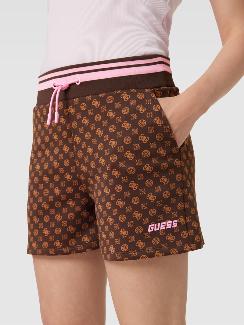 Shorts mit Label-Print Modell 'AGGIE' in dunkelbraun