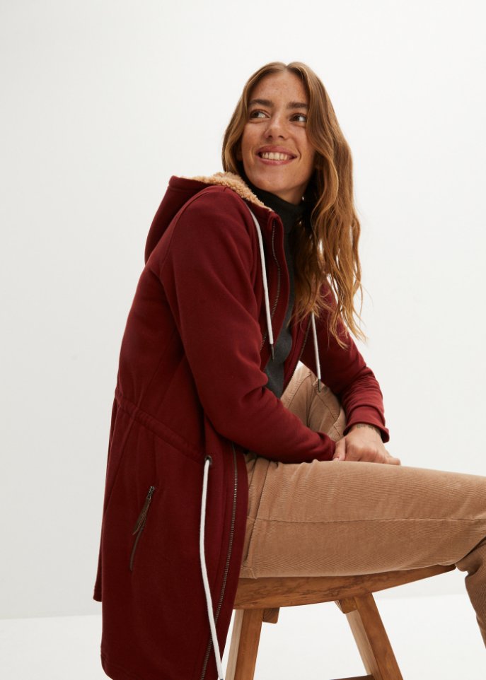 Long-Sweatjacke mit Teddyfutter in der Kapuze