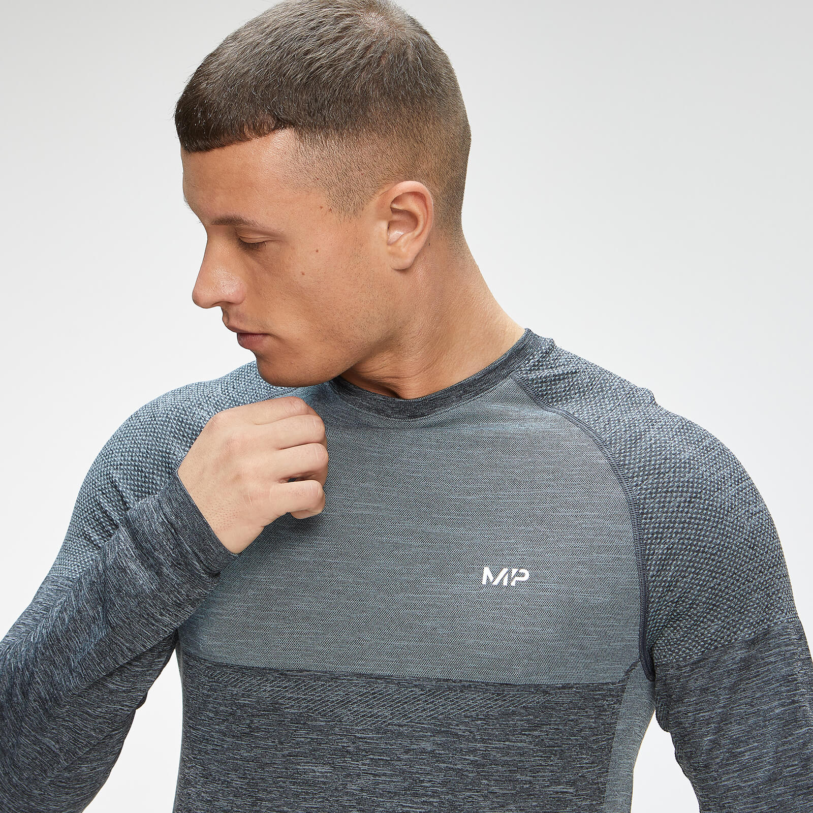 Haut sans coutures à manches longues MP Essentials Seamless pour hommes – Noir chiné