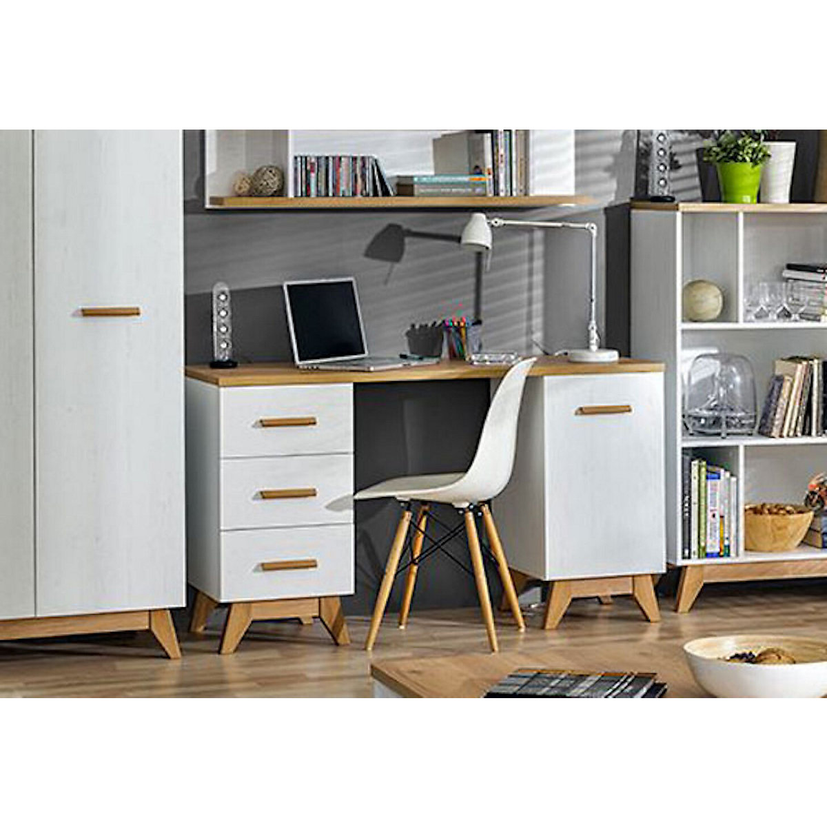 Schreibtisch Kinderschreibtisch Seven 140x52x78,5cm 1-türig mit 3 Schubladen