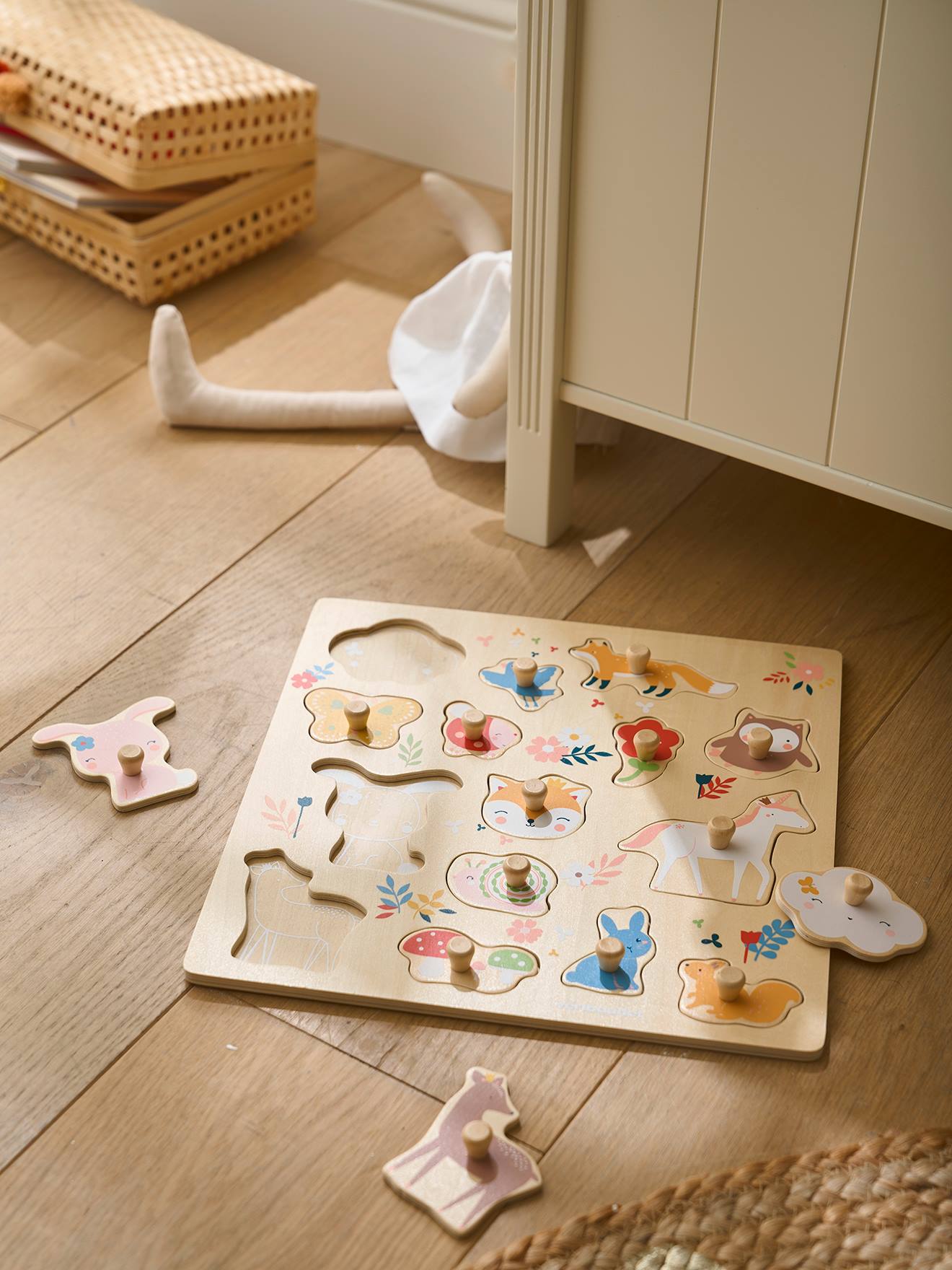 Vertbaudet Baby Steckpuzzle MÄRCHENWALD aus Holz FSC - rosa