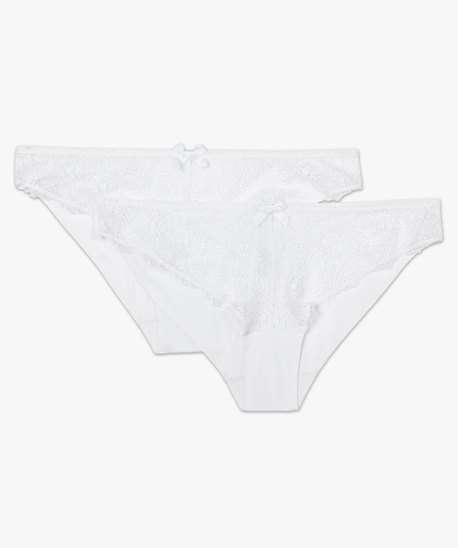 Culotte femme en dentelle et microfibre (lot de 2) blanc | GEMO