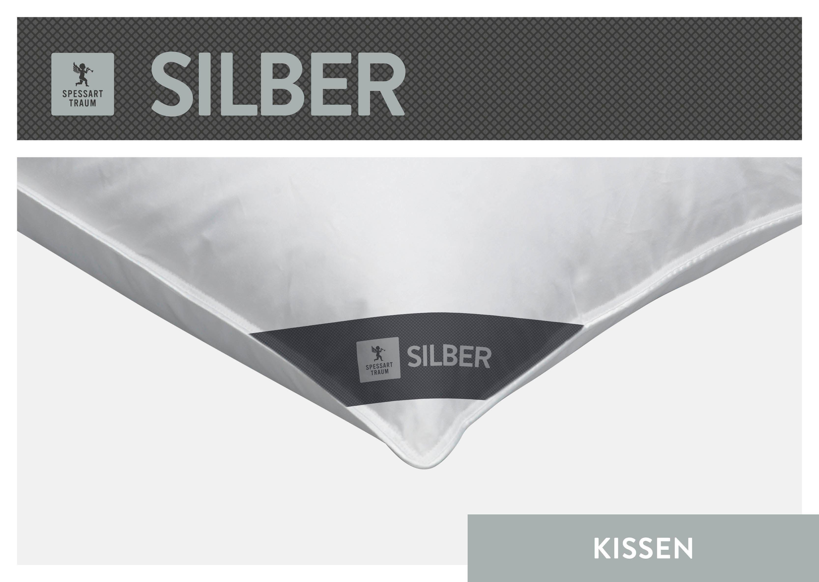 3-Kammer-Kopfkissen Silber, SPESSARTTRAUM, Füllung: Außen: 100% Daunen; Innen: 100% Federn, Bezug: 100% Baumwolle, hergestellt in Deutschland, allergikerfreundlich