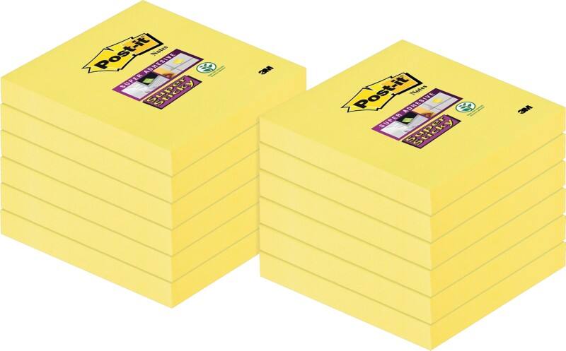 Post-it Super Sticky Notes Haftnotizen 76 x 76 mm gelb 90 Blatt Vorteilspack 12 Blöcke   12 Blöcke GRATIS