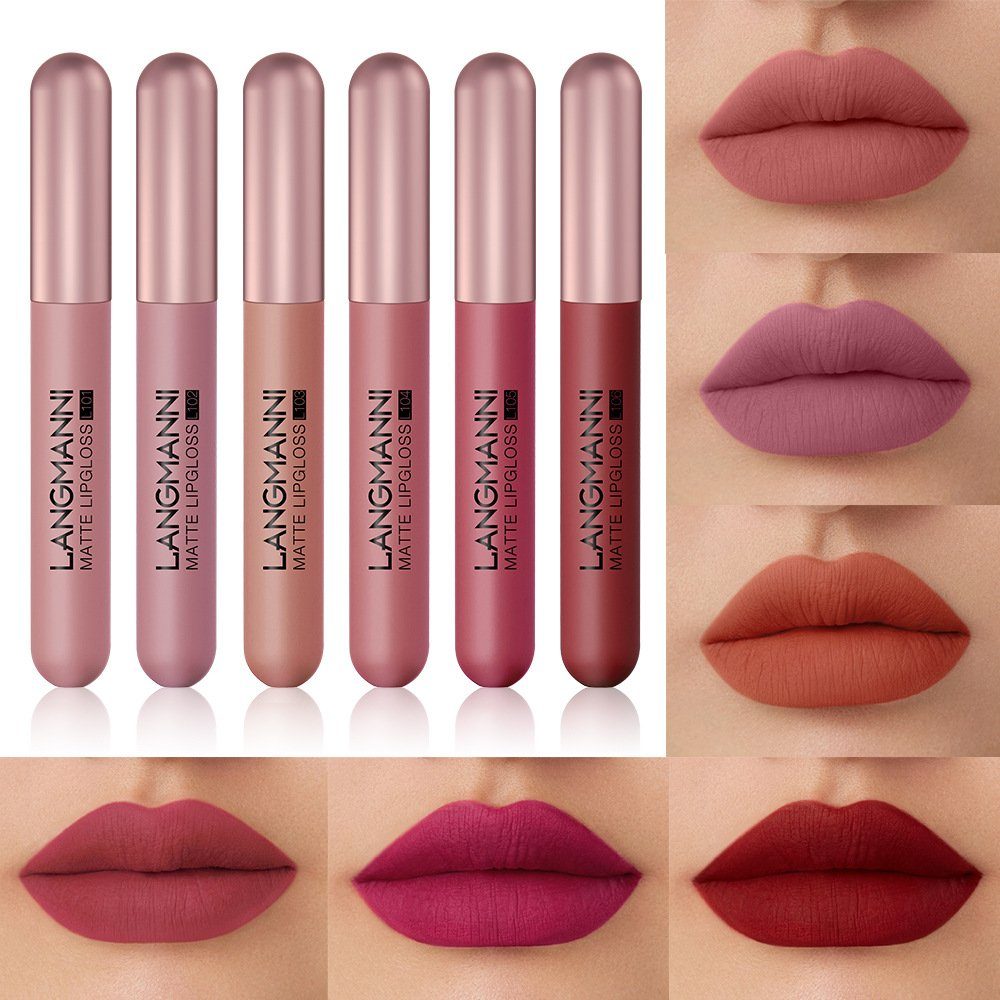 POCHUMIDUU Lippenstift-Set 6 Lippenstifte Matte Velvet Matte Lip Gloss Set, 6-tlg., Kosmetische Geschenksets