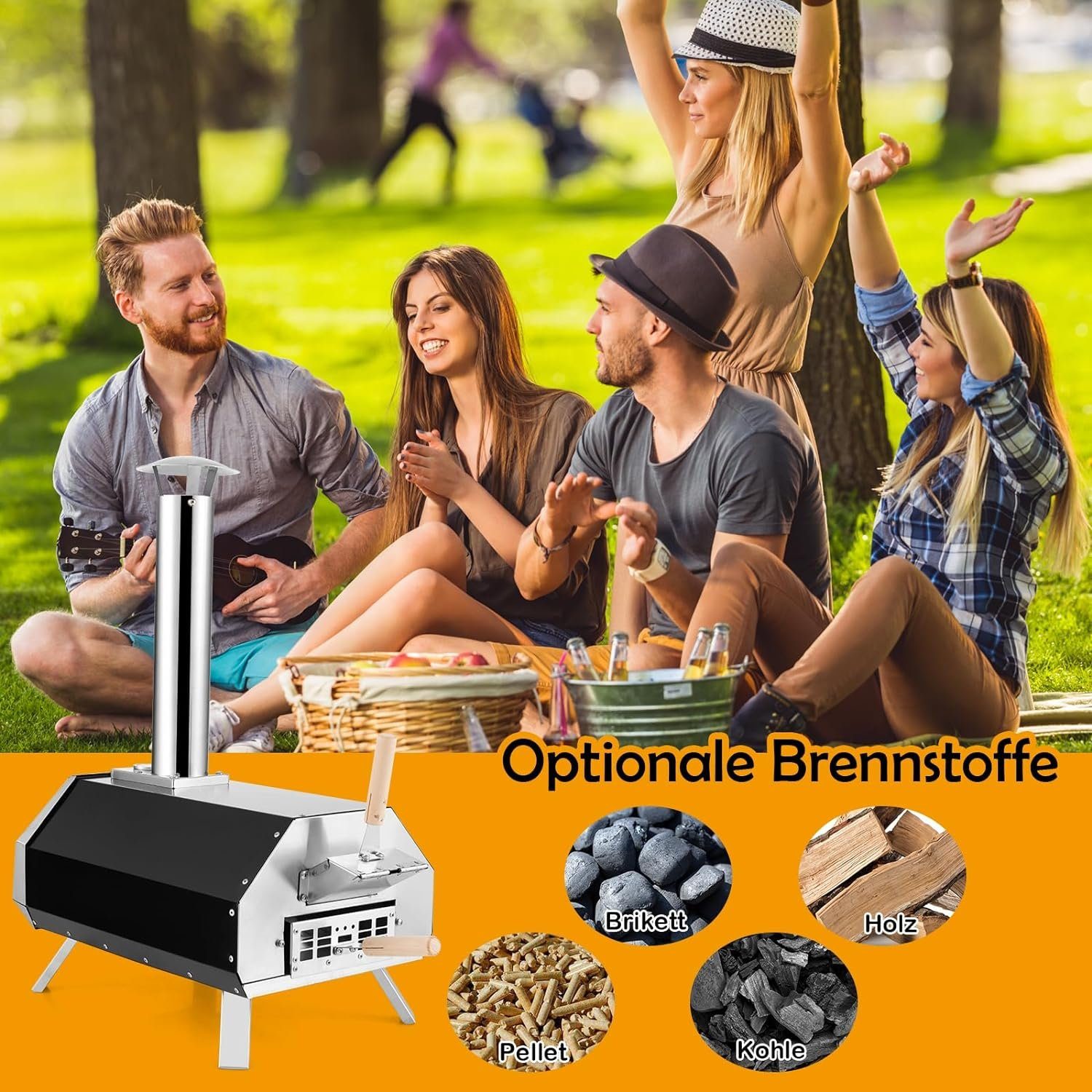 KOMFOTTEU Pizzaofen Gartenofen, mit Pizzastein, Pizzaschieber & Thermometer