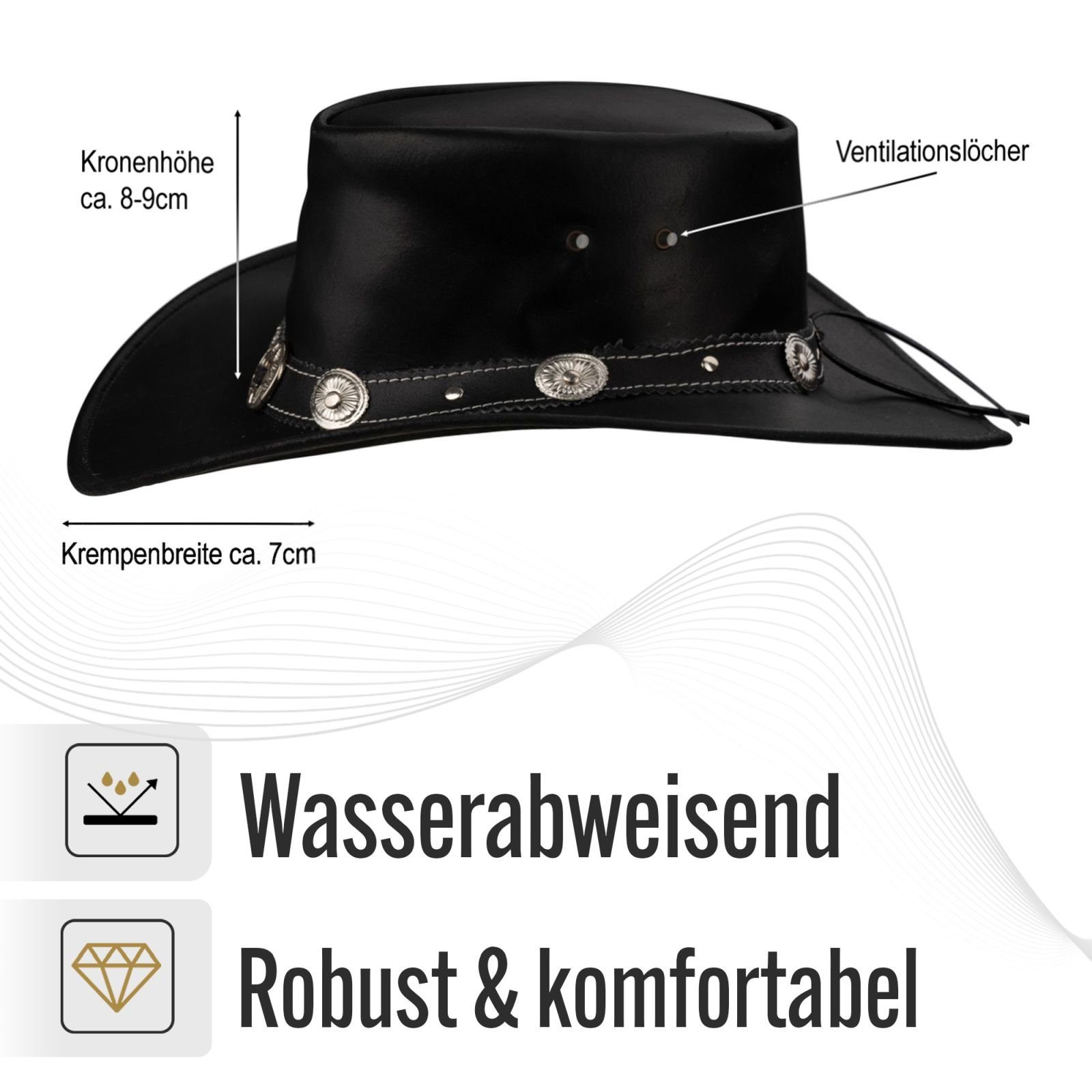 BLACK FOREST FOX Cowboyhut STAR Cowboy Western Leder Hut Schwarz Größe XL