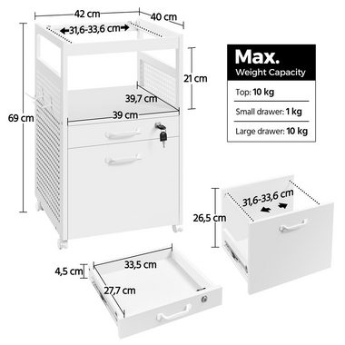 Yaheetech Aktenschrank auf Rollen Abschließbarer Rollcontainer Beistelltisch mit 2 Schubladen