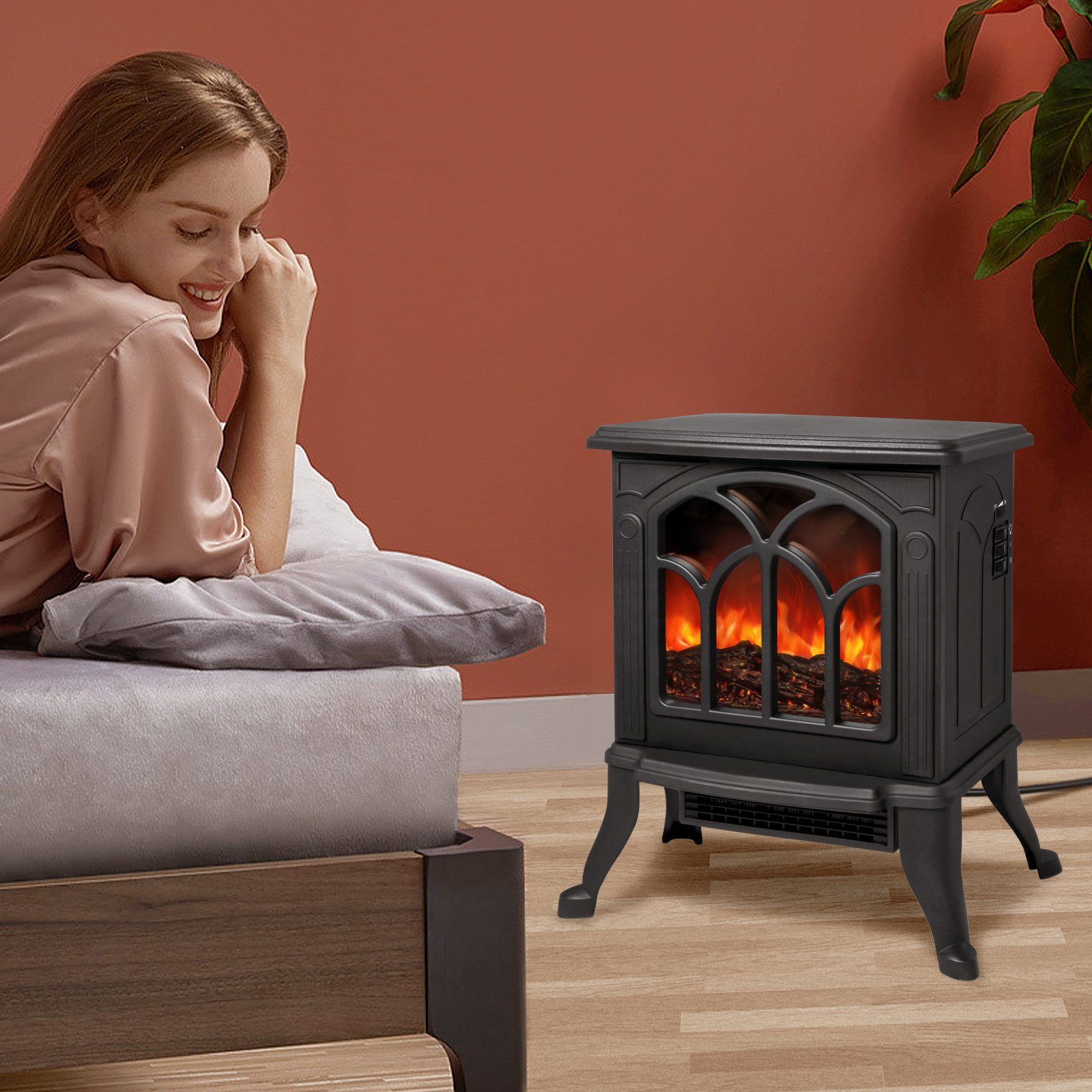 AUFUN Elektrokamin mit Heizlüfter, LED Kaminfeuer Effek Kaminofen Flammeneffekt 750/1500W