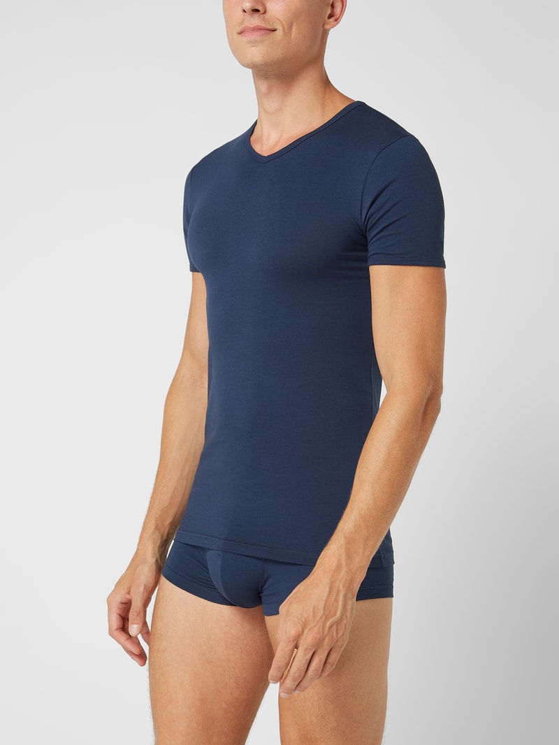 T-Shirt mit Stretch-Anteil im 2er-Pack in marineblau