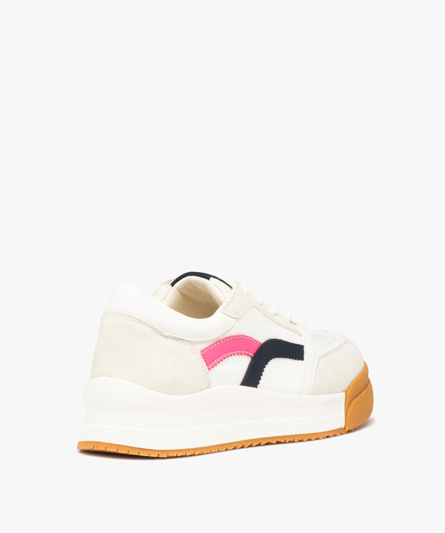 Baskets femme multi-matières à semelle contrastée blanc | GEMO