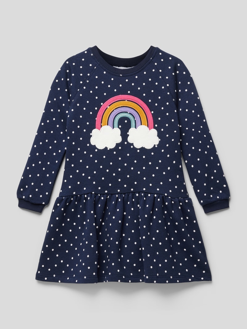 Knielanges Kleid mit Motiv-Stitching in marineblau