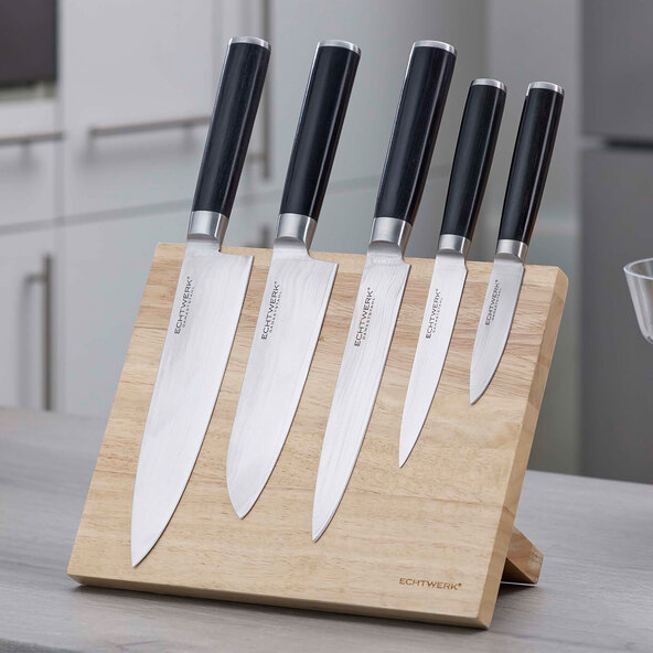 Damastmesser-Set, 5-tlg., inkl. Magnet-Messerblock