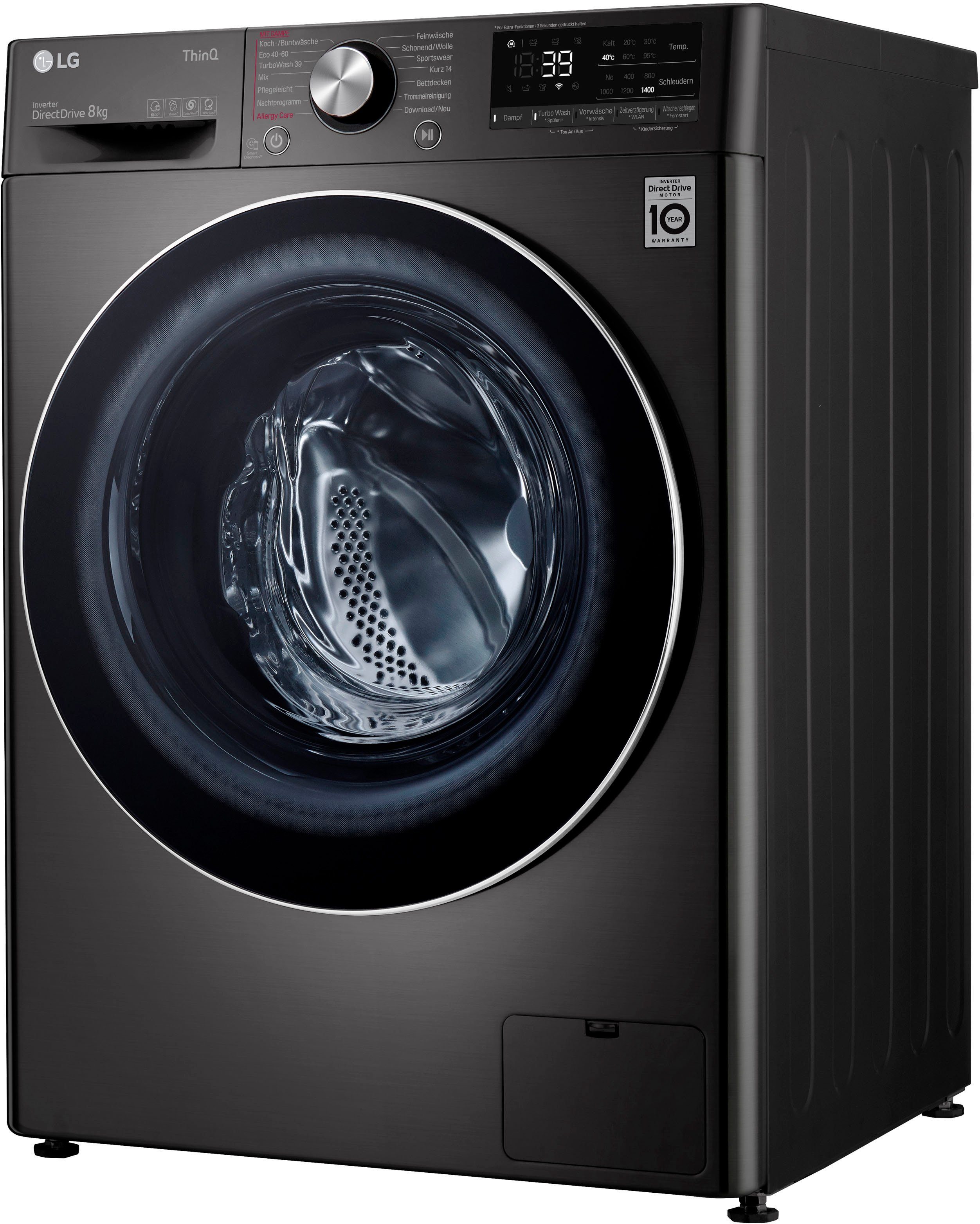 LG Waschmaschine F4WV708P2BA, 8 kg, 1400 U/min, TurboWash® - Waschen in nur 39 Minuten